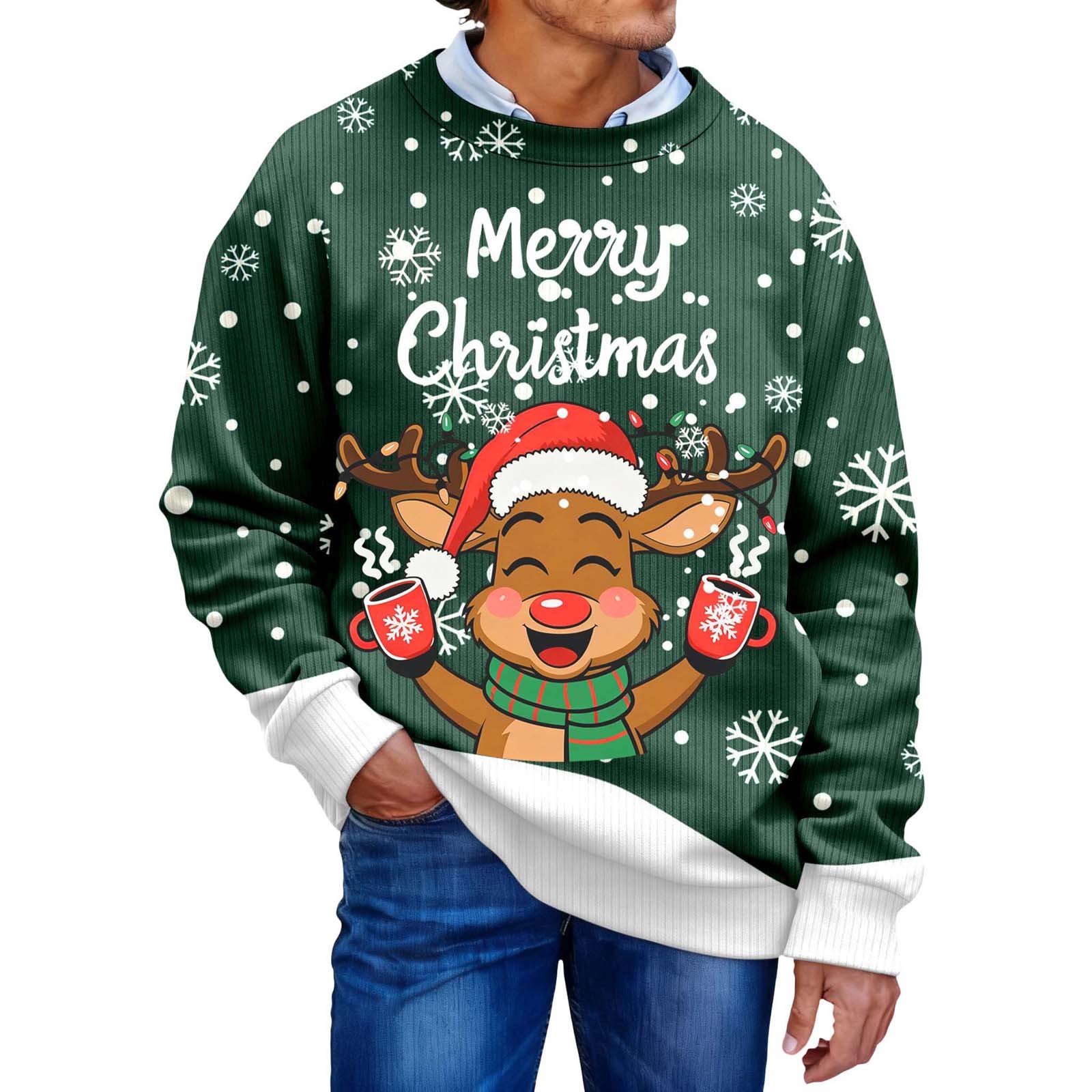 Christmas Sweater Men Sweaters Funny Sweatshirt Knit Plus Size Big and Tall Holiday Vacation Elf Adult Sweatshirts