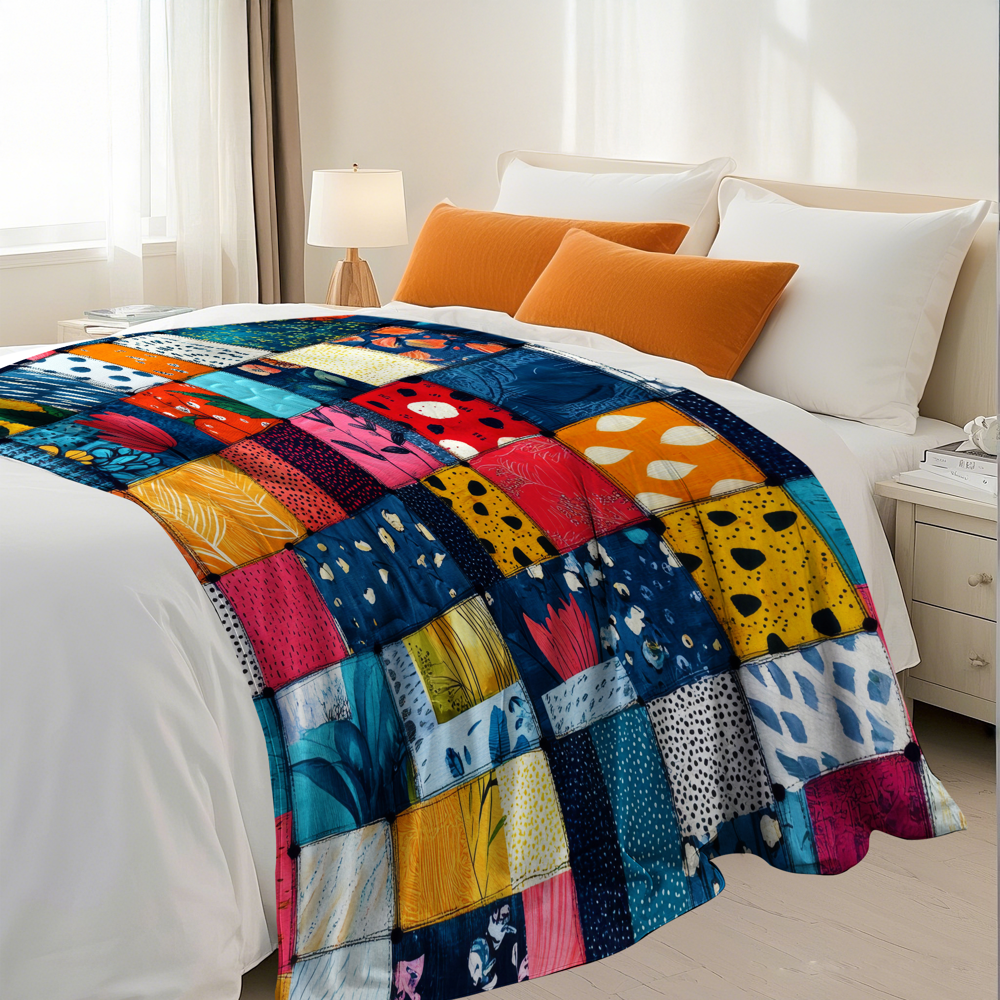 Flannel Fleece Throw Blanket, Soft Large Throw Blanket, Lightweight Cozy Plush Throw Blanket Fit Sofa Bed, 40"x50", Patchwork Floral Pattern