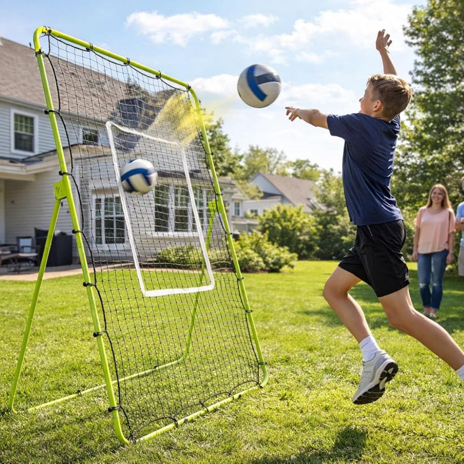 Riedhoff Volleyball Rebounder Net 7 x 4 ft, Large Training Bounce Back Net, Green & Black