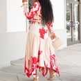 thumbnail image 4 of AURA Plus Size Printed Lapel A Line Midi Dress Long Sleeve High Waist Summer 2024 African Style Dress with Belt, 4 of 8