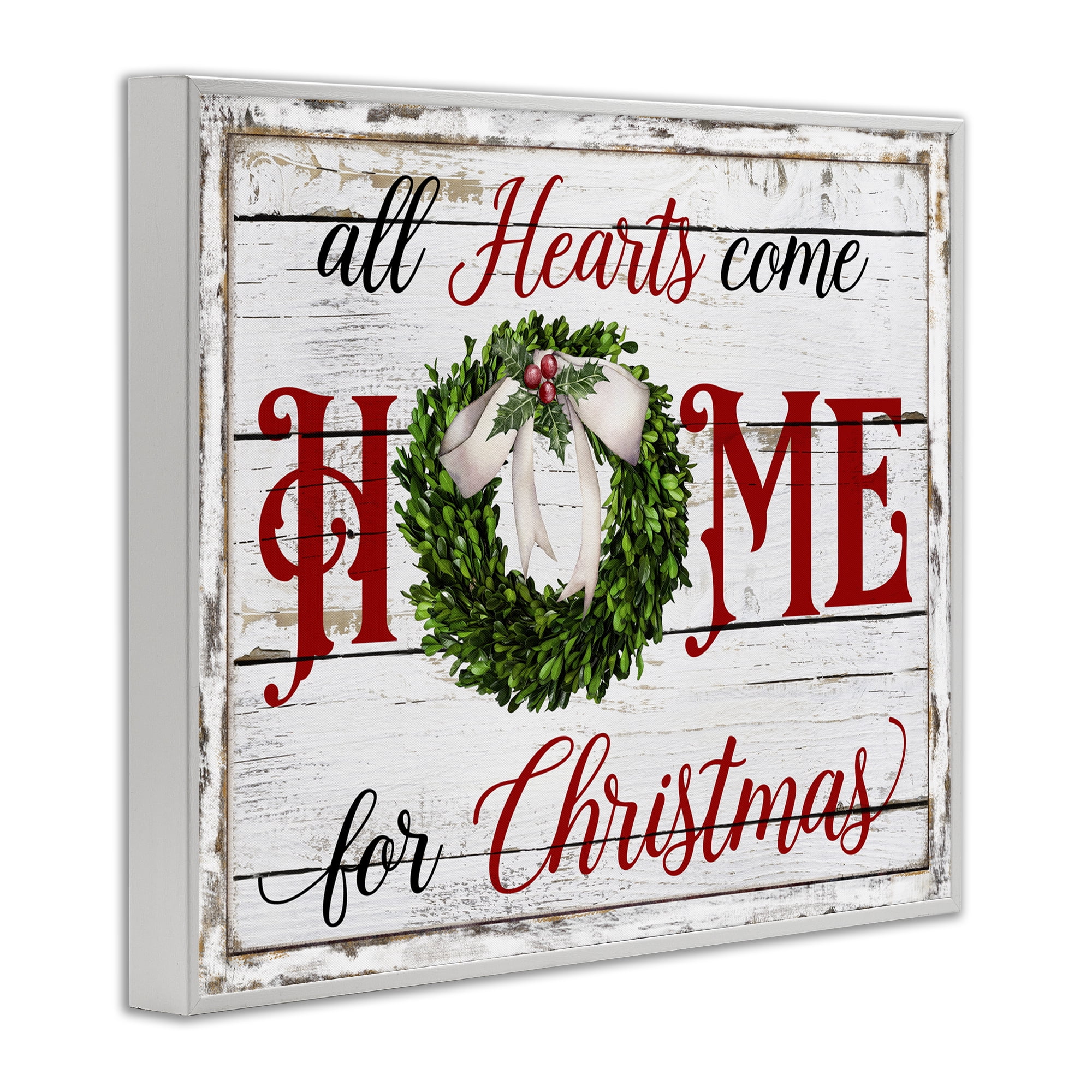 Stupell Industries Hearts Home For Christmas Holiday Painting White Framed Art Prints Wall Art, 20 x 16
