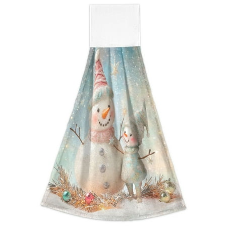 

WOBOGO Two Cute Christmas Snowmen Hand Towel Set of 2 Absorbent for Kitchen and Bathroom With Velcro Hanging Loop 18.2×14in