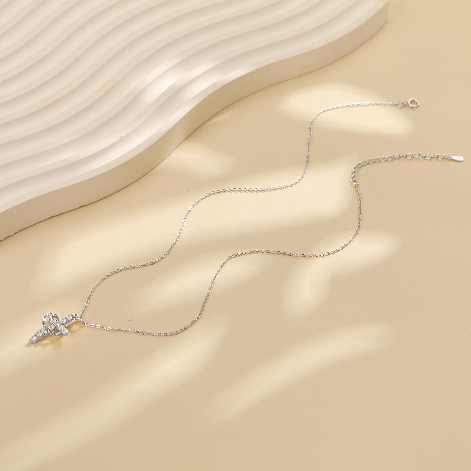 925 Sterling Silver Cross with Crown Necklace for Women Cubic Zirconia Pendant Necklaces Adjustable Choker Necklace Easter Christian Baptism Religious Christian Faith Jewelry Christmas Gifts