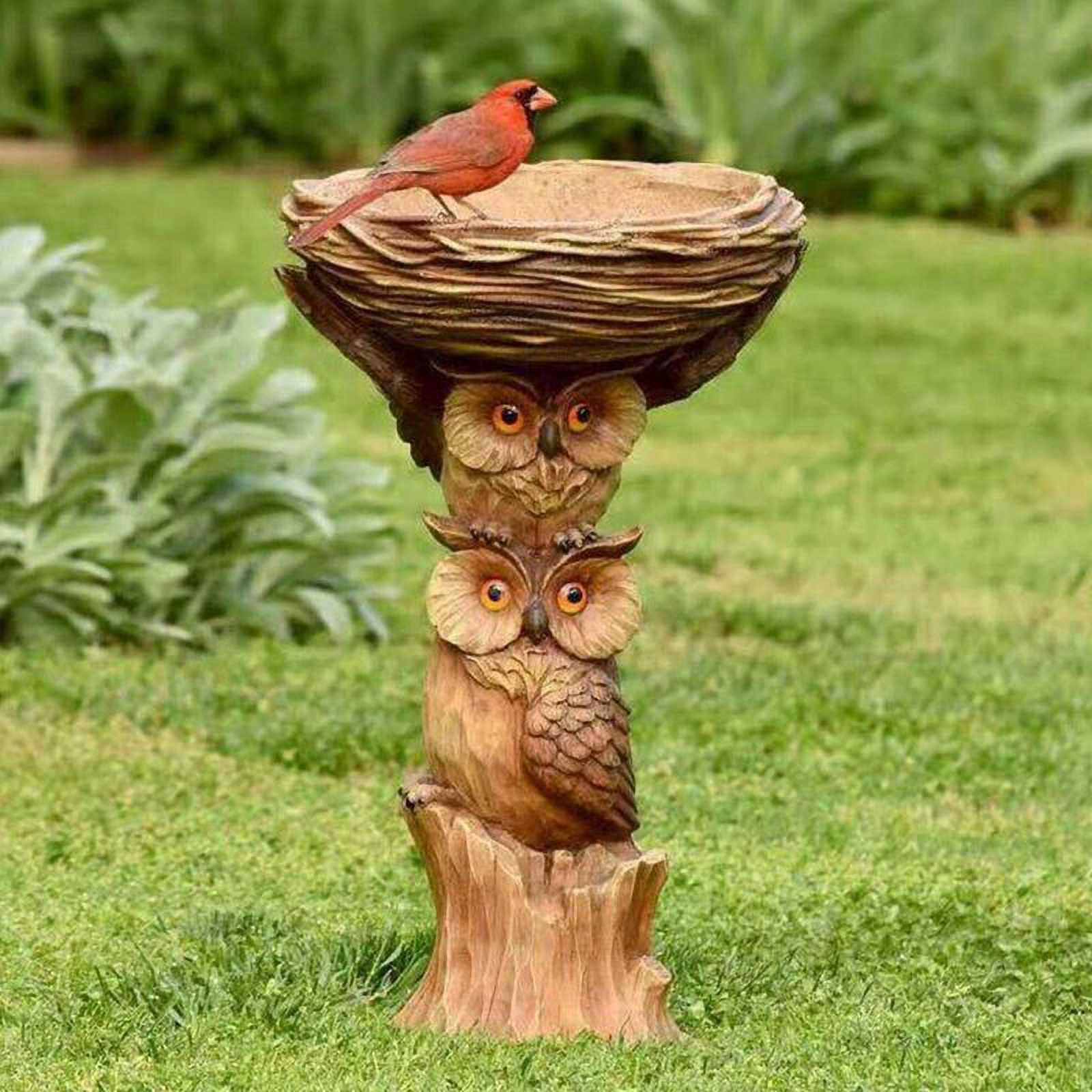 Teblacker Bird Bath & Feeder Pedestal Free Standing Garden Bird Outdoor bath Tray Owl Dsgn(Yellow) - image 5 of 8