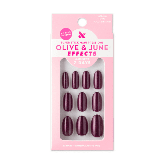 Olive & June Super Stick Mani Oval Medium Press-On Tabs, Plaza Shimmer, 32 Pieces