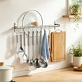 thumbnail image 6 of 1PC Wall Mounted Stainless Steel Kitchen Hanging Rail with 10 Movable Sliding Hooks, Multi-Purpose Utensil & Cookware Storage Organizer Rack, 6 of 9