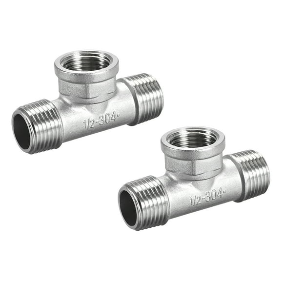 Conector de tubo en forma de T de acero inoxidable Uxcell tono plateado 2 piezas