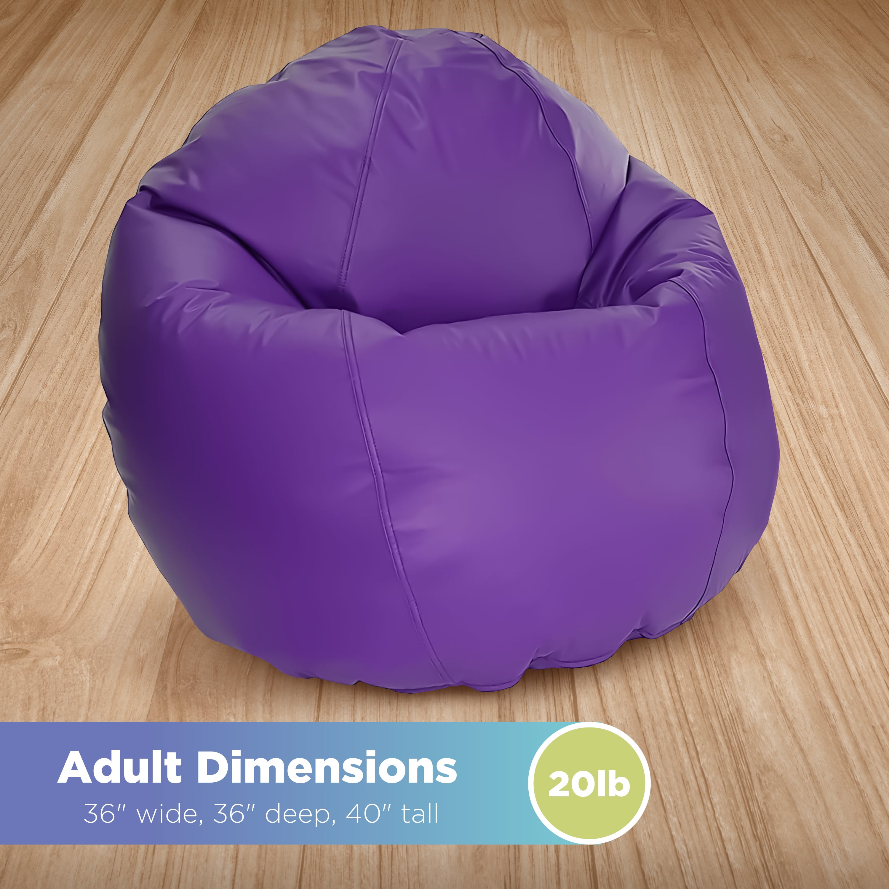 Vinyl 36x36x40" Large Bean Bag Chair - w/Polystyrene Beads and CertiPUR Foam Filled Bean Bag for Adults, Teens and Kids - Navy Blue