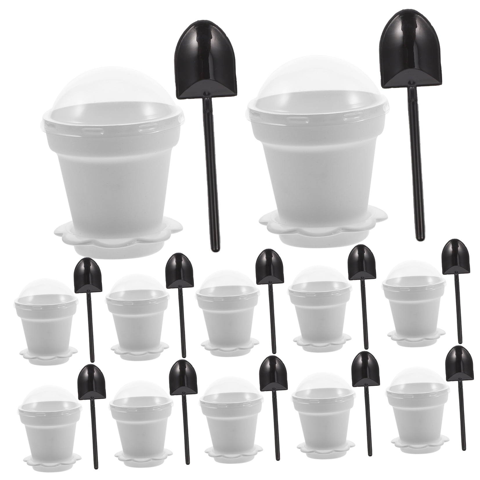 HEMOTON Creative Flowerpot Shaped Dessert Cups with Lid and Spoon Set for Yogurt Mousse 20 Pieces White
