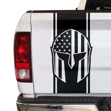 Spartan Helmet Decal Gladiator Sticker American Flag Truck Tailgate Vinyl Decal Compatible with Most Pickup Trucks USA Sticker Molon Labe Rear Graphic (11" x 25", Black)