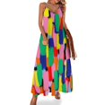 thumbnail image 1 of Vestido largo informal con escote en V y tirantes, estilo informal, con pinceles abstractos, color rojo, azul y amarillo, 1 of 7