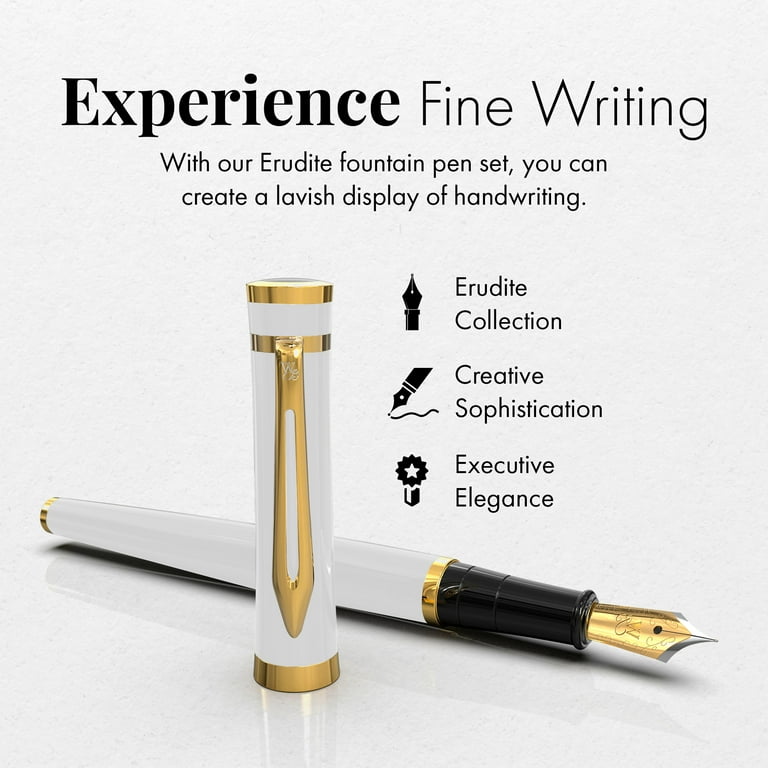 Wordsworth & Black Fountain Pen, Medium Nib Ink Pen, White Gold - Refillable,  Calligraphy 