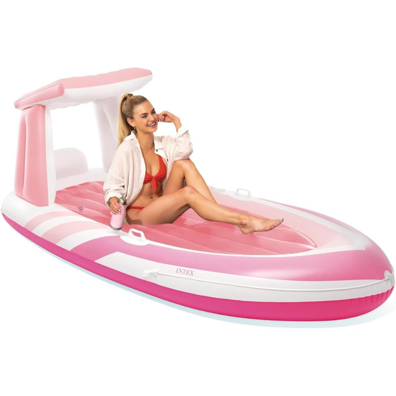 Intex Flotteur de Bateau Pink Paradise, Flotteur de Piscine Gonflable pour Adultes, 96” x 47”