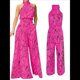 thumbnail image 3 of Elegantes para Mujer, para Fiestas de Noche, Invitadas de Boda, Grandes, Sin Mangas, Pantalones Largos de Pierna Rosa XL, 3 of 5