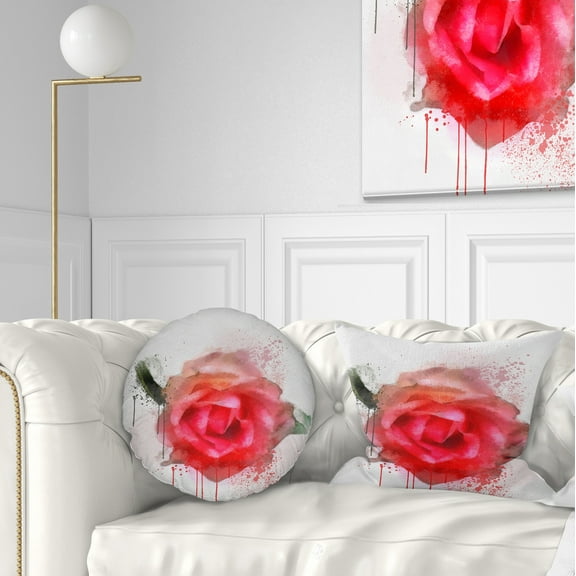 Designart Beautiful Red Rose Watercolor - Floral Throw Pillow - 12x20