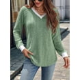 thumbnail image 6 of Women V Neck Color Block Long Sleeve Shirts-Casual Fall Light-Weight Tunic Sweaters Fashion Outfits Green S, 6 of 10