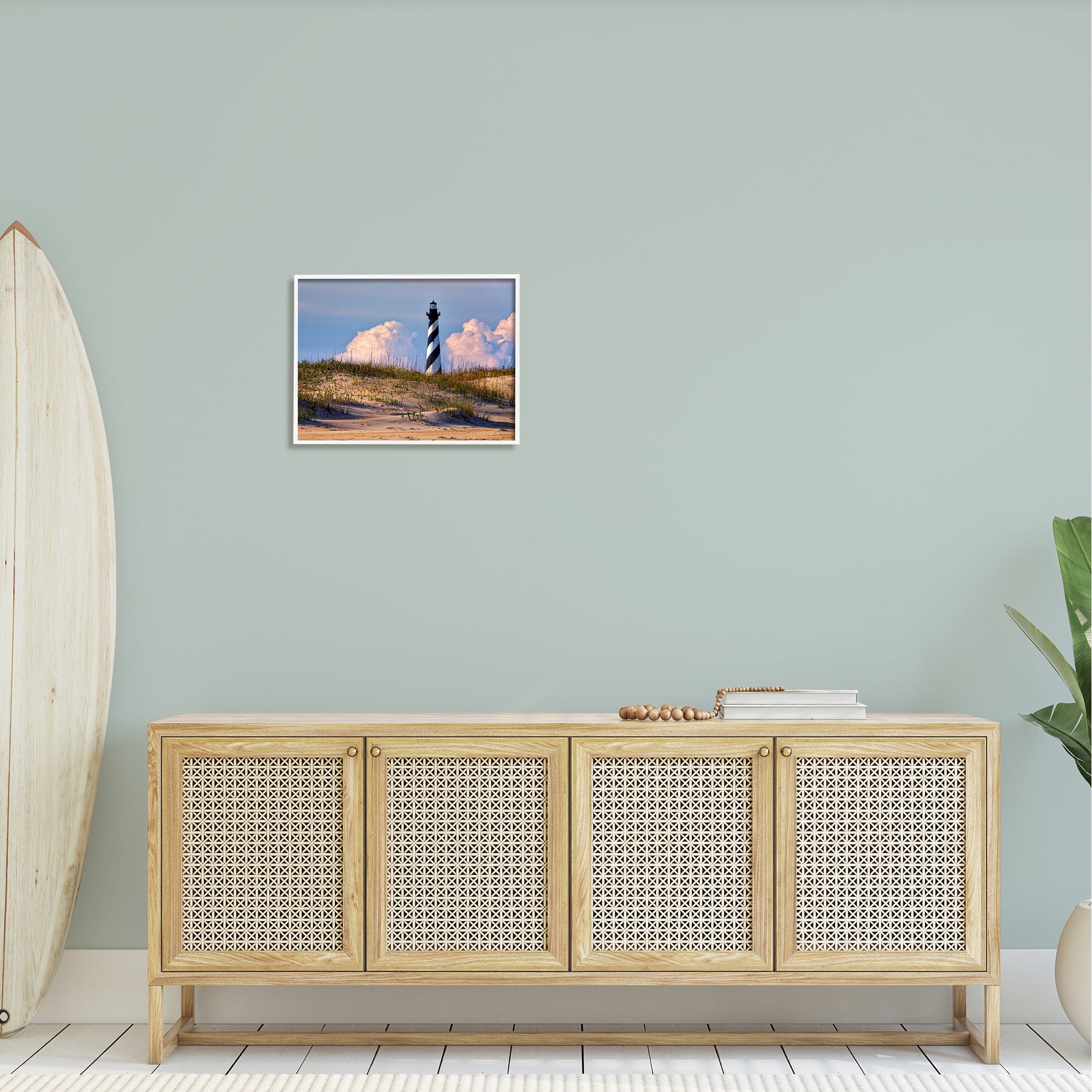 Stupell Nautical Lighthouse Cloudy Dunes Landscape Photography White Framed Art Print Wall Art