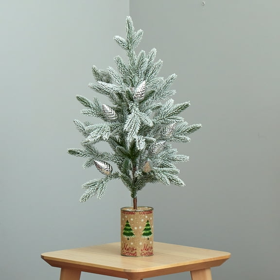 Nearly Natural 28" Flocked Pine Artificial Christmas Tree, White