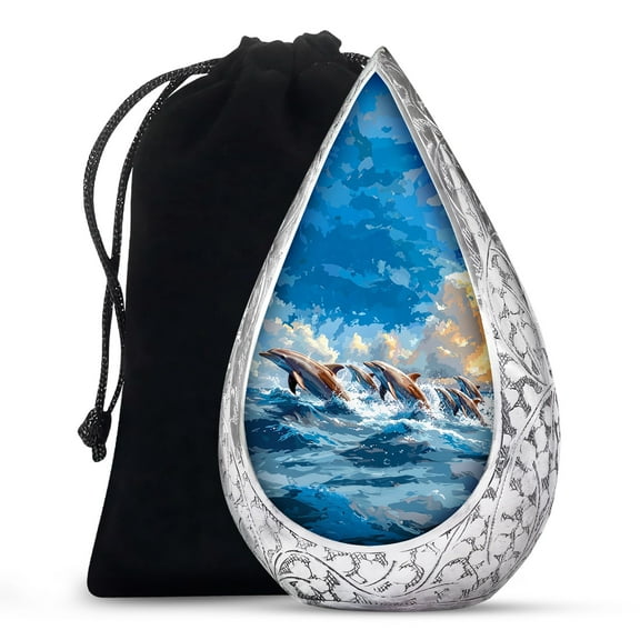 JAGSHASHI Skyward Dolphin Leap - Adult Cremation Urns - Cremation Urn Human Ashes - Large Decorative Urn - Burial Urn - Funeral Urn Ashes - Ash Urns For Men & Female - 10 Inch - Large