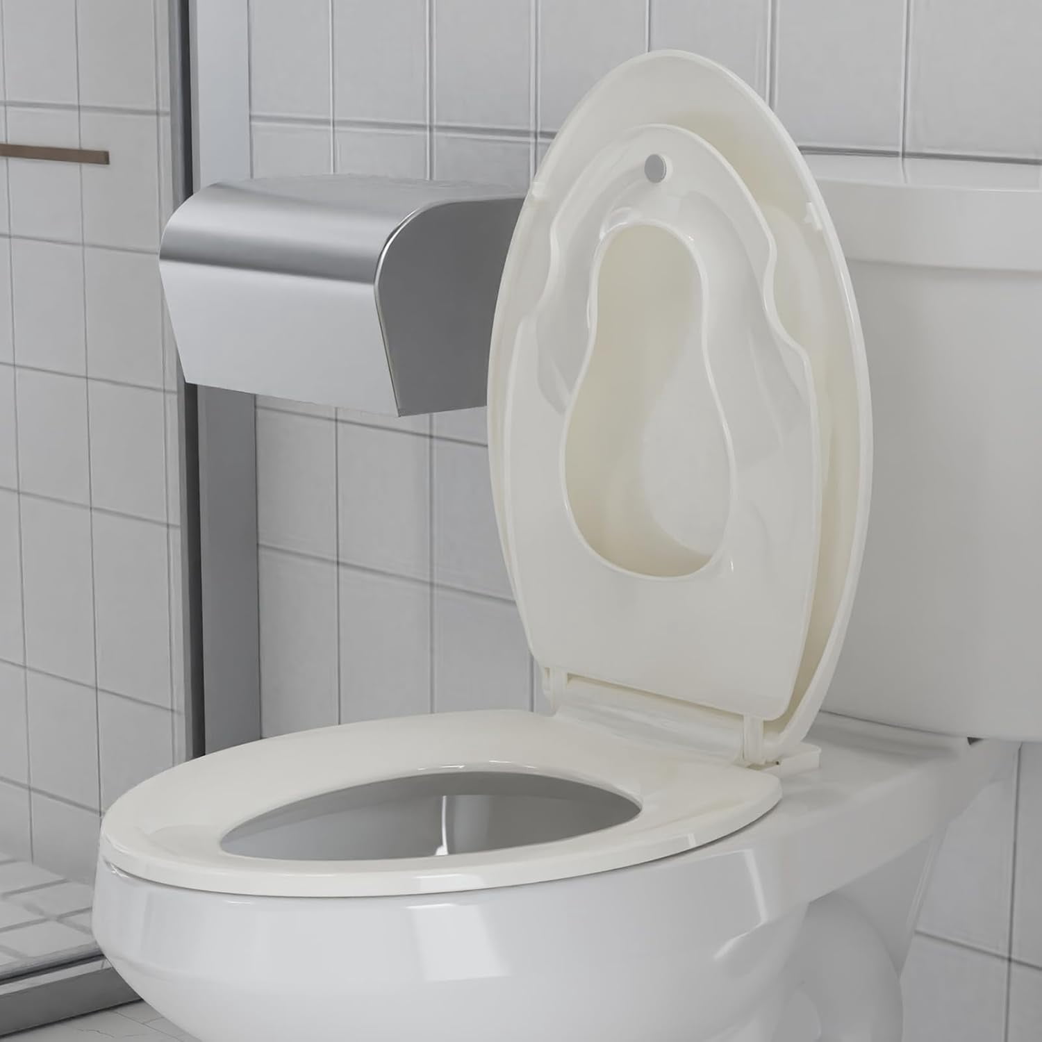 Toilet Seat Elongated,Toilet Seat with Toddler Seat Built in, Potty Training Toilet Seat Elongated Fits Both Adult and Child, with Soft Close, Easy Install and Clean - Elongated White