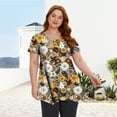 thumbnail image 6 of Womens Plus Size Tops Yellow Swing Tunic Tops Summer Dressy Short Sleeve Paisley Floral Blouse 2XL, 6 of 7