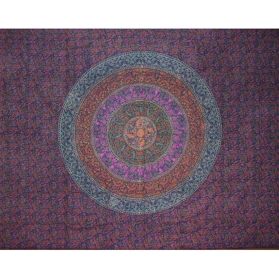 Sanganeer Block Print Indian Tapestry Cotton Bedspread 108" x 88" Full-Queen Blue