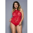 thumbnail image 3 of Music Legs Women's Plus size halter neck lace teddy with sheer panels 80057Q-RED, 3 of 5
