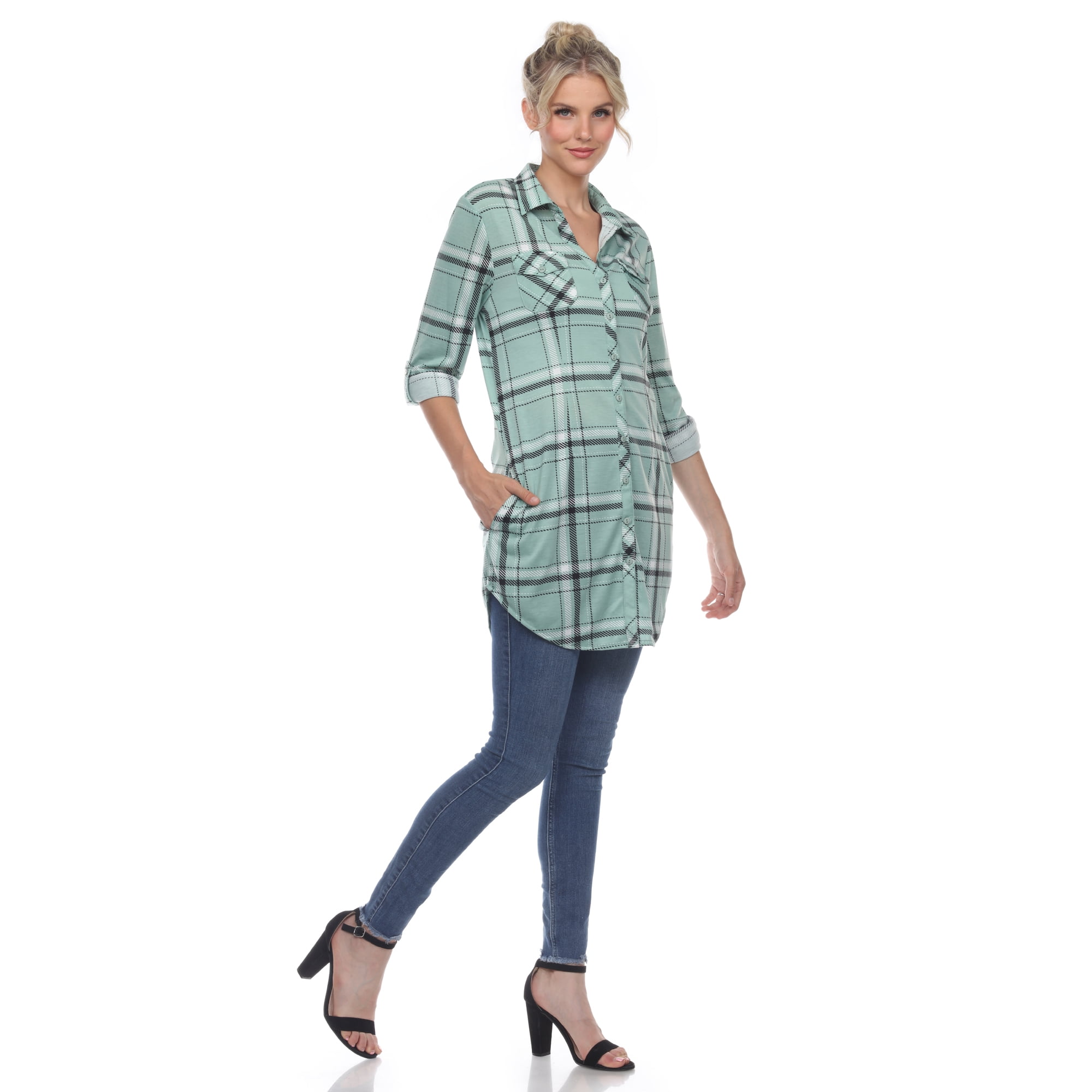 White Mark Women's Windowpane Plaid Tunic Top
