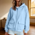 thumbnail image 2 of felwors Women's Long Sleeve Zip-Up Fleece Hoodie with Flap Pockets Oversized Utility Sweatshirt for Fall Casual Streetwear Light Blue for Size XL, 2 of 4