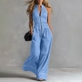 thumbnail image 2 of PBFRDSJ Women's Halter Neck Front Zip Jumpsuit Spaghetti Strap Wide Leg Casual Jumpsuits with Pockets Sizes S-2XL, 2 of 6