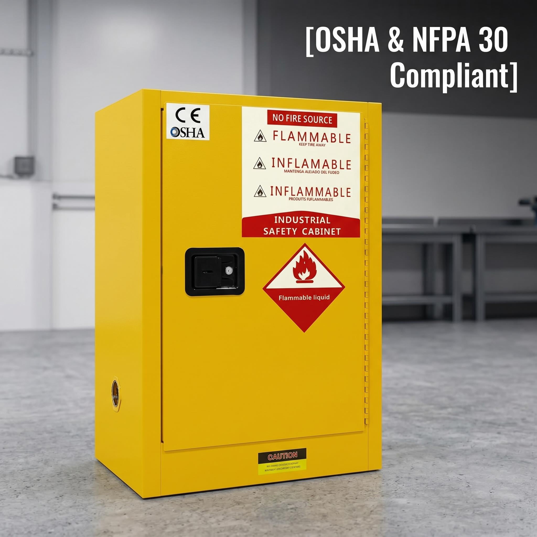 12 Gallon Flammable Storage Cabinet 35H x 18.11D x 23.23W - OSHA, Galvanized Steel Flammable Cabinet, Adjustable Shelf for Commercial Industrial Home Use