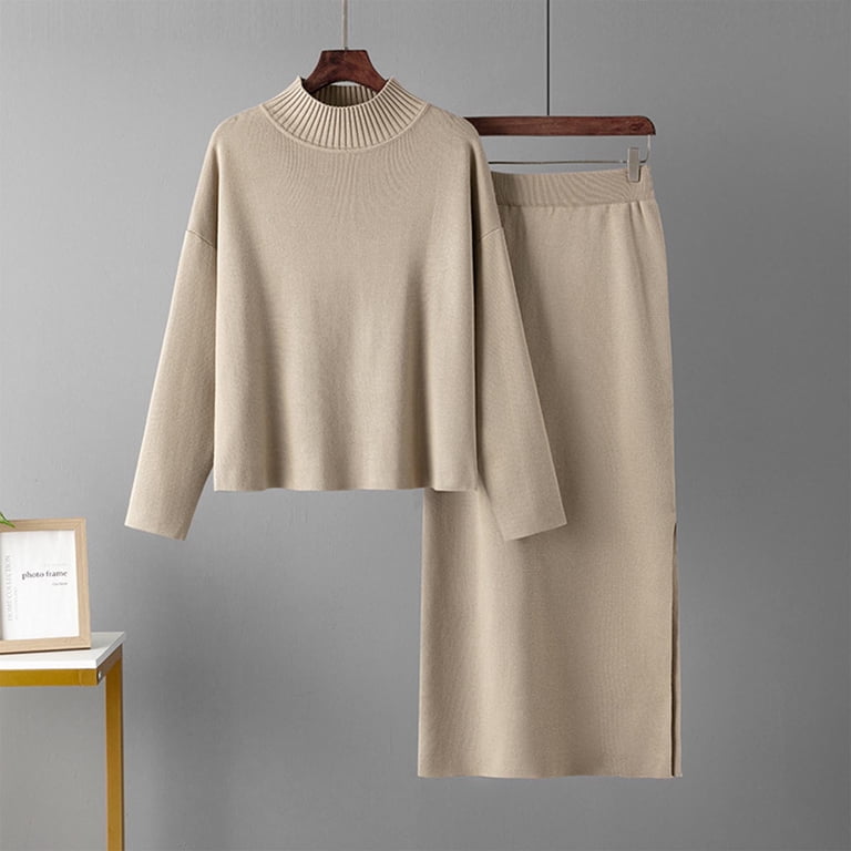 Aboser Women's 2 Piece Sweater Dress Set Soft Knit Maxi Bodycon Skirt Mock  Neck Sweaters Outfits Maxi Length Pencil Skirt Set - Walmart.com