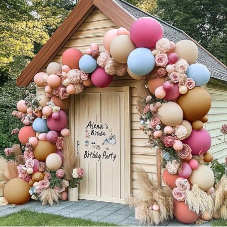 SHILIU-Dusty Pink Balloon Garland Boho Balloons Pastel Orange Balloon Arch Latex Thick 18/12/5in Blue Brown White Sand Balloons For Bridal Shower Girl Birthday Baby Shower Hello Fall Party Decoration