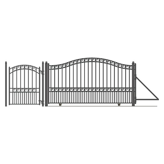 ALEKO Steel Sliding 14 ft Driveway Gate with Pedestrian Gate Paris Style
