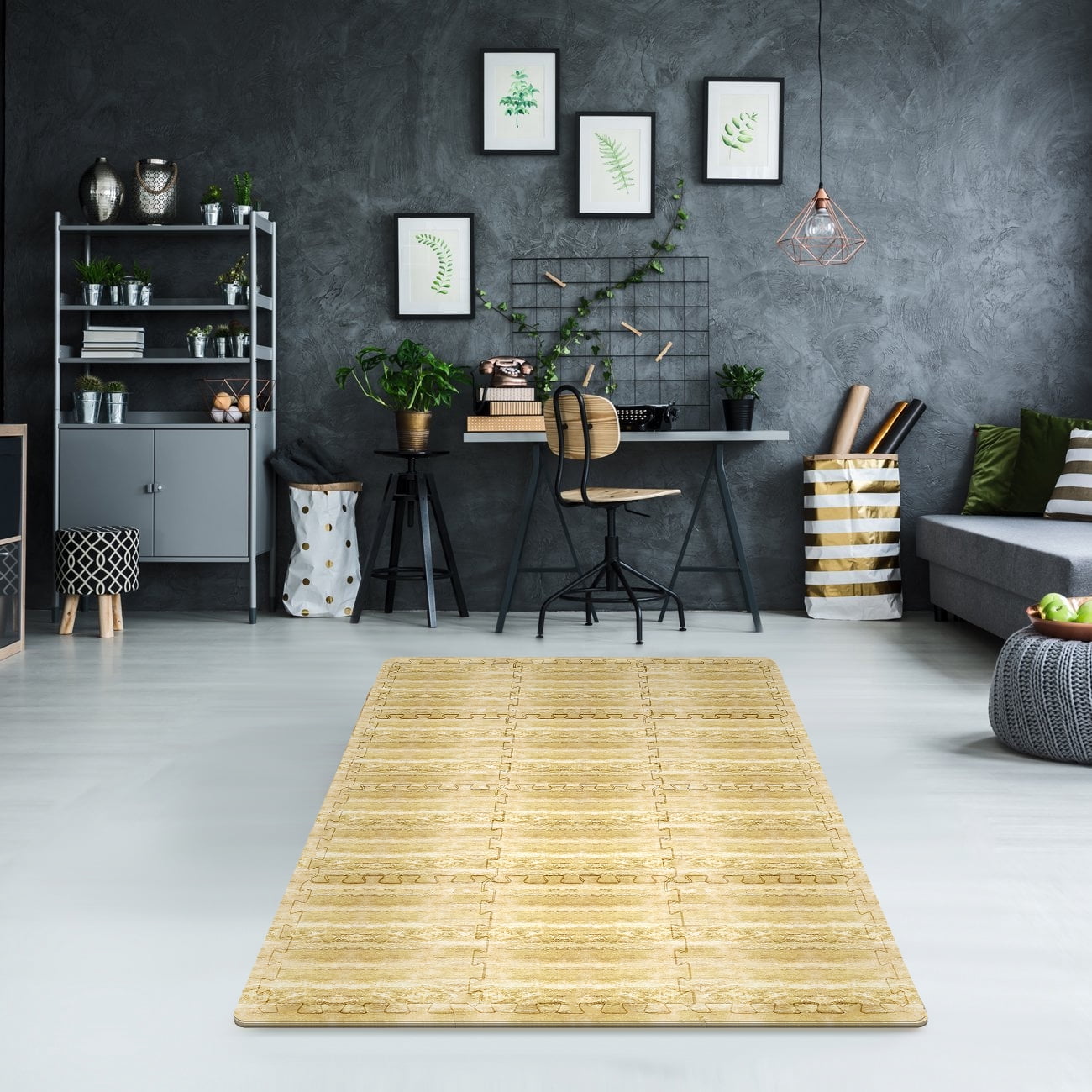 Sorbus Faux Marble Floor Mat 3/8-Inch Thick Foam Interlocking Flooring Tiles with Borders