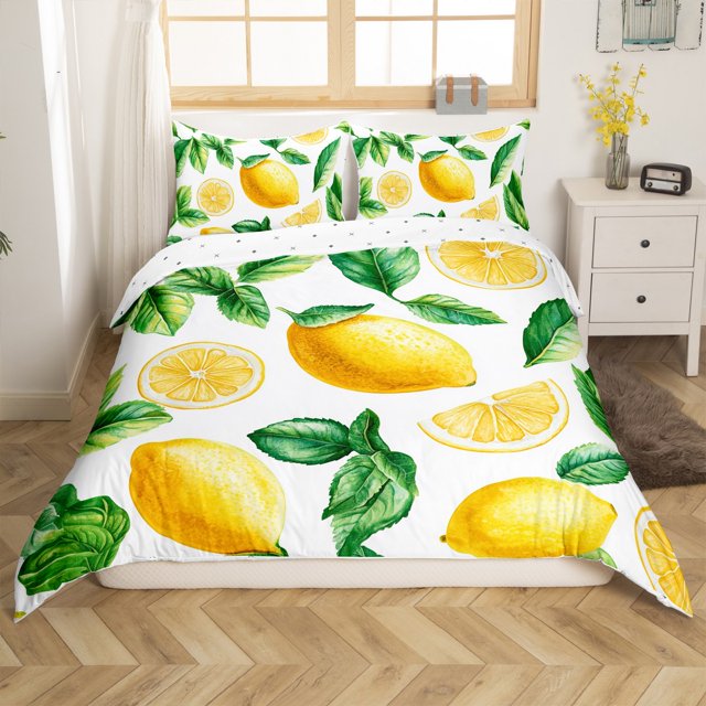 Erosebridal Cartoon Lemon Comforter Cover Full, Tropical Fruit Bedding Full Size, Summer Theme Room Decor, Reversible (No Comforter)
