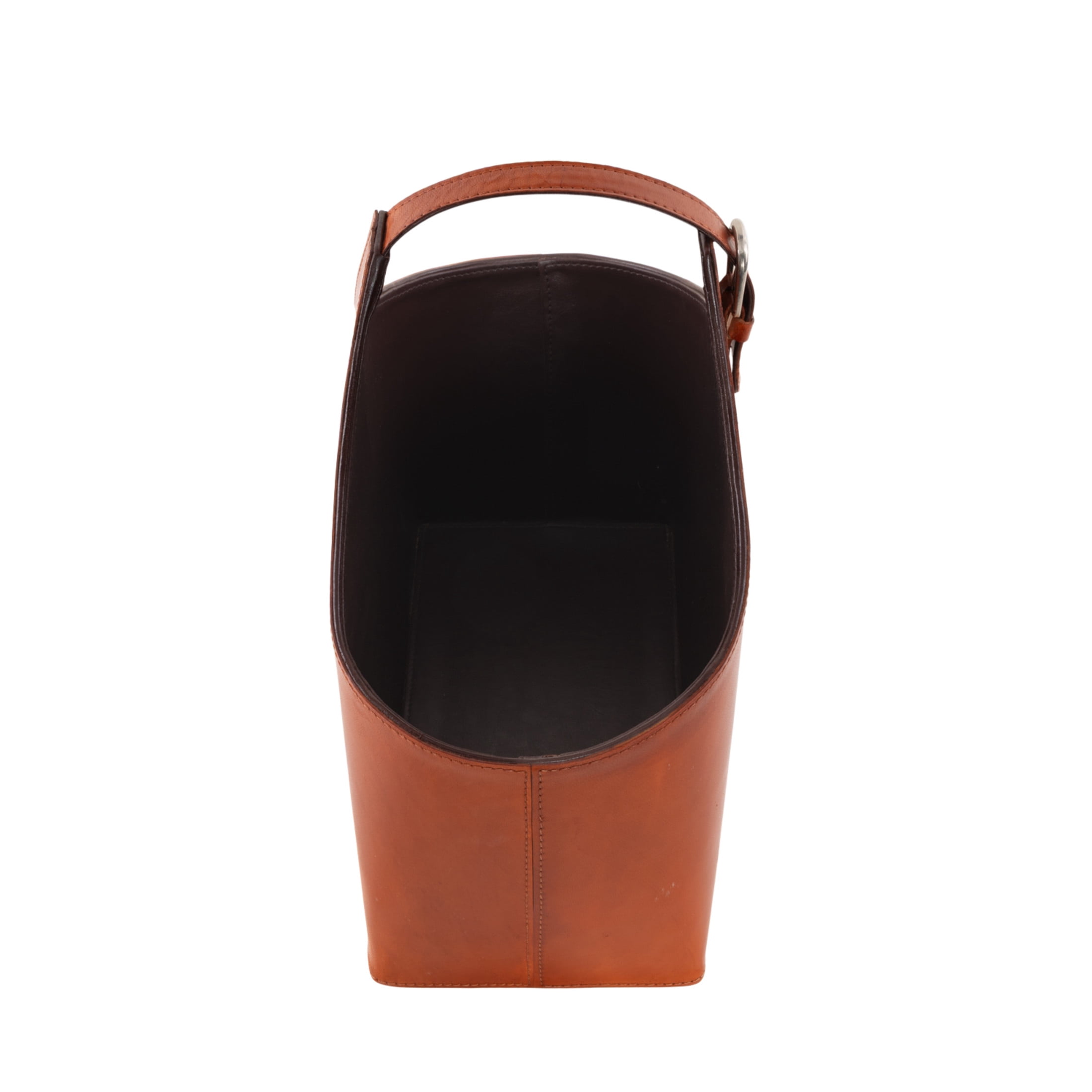 DecMode 15" Brown Leather Handmade Box Style Magazine Holder with Detail Stitching and Curved Buckle Handle