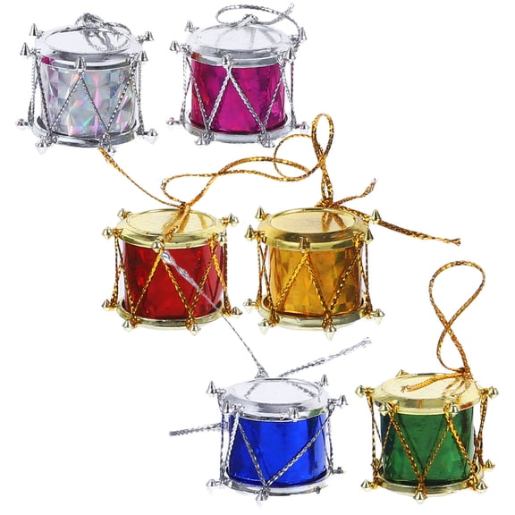 YSNOOWE 12Pcs Toy Drum Ornaments For Christmas Tree Assorted Color Plastic Hanging Decoration