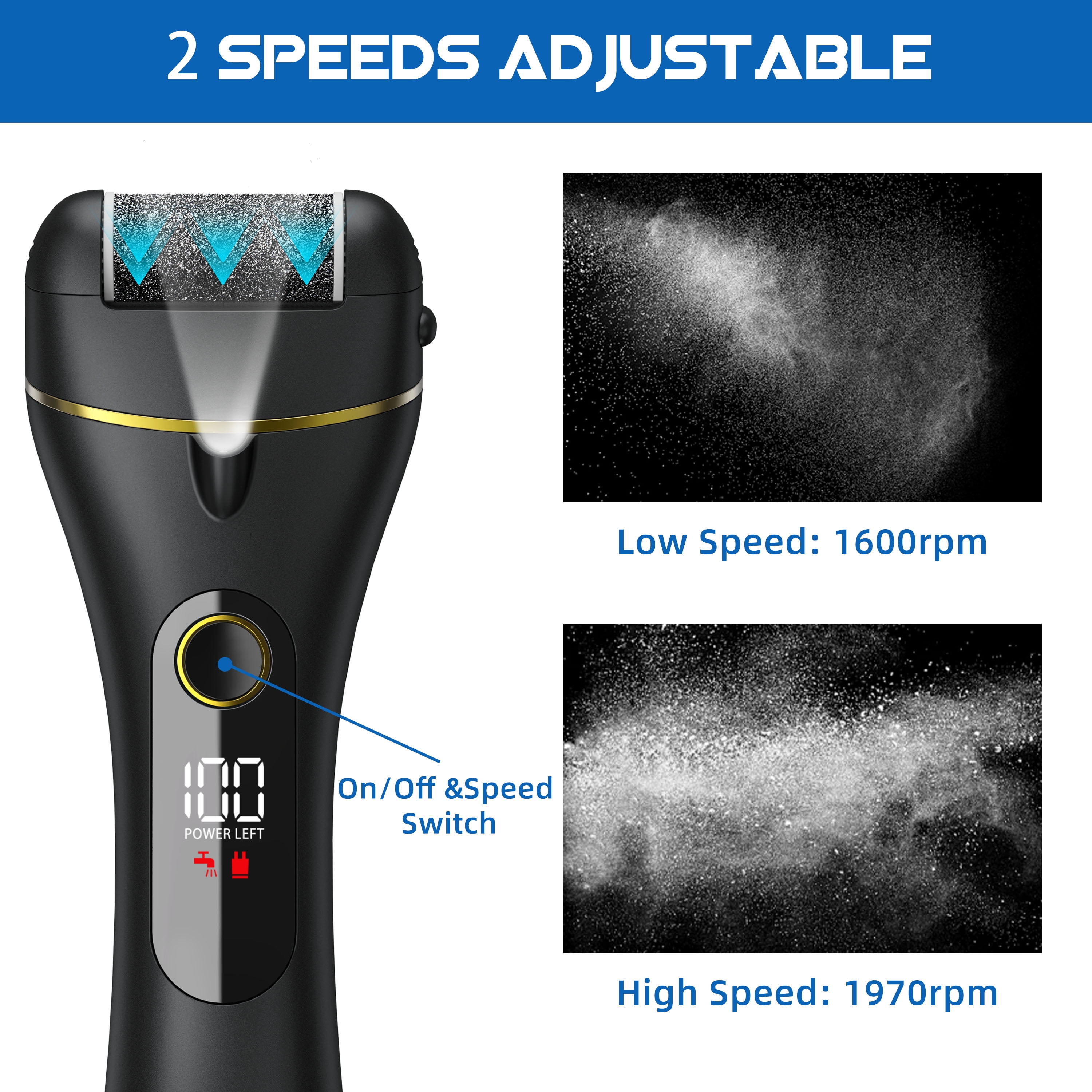 Yoovee Electric Callus Remover for Feet, Portable Foot File Pedicure Tools, Waterproof 18 in 1 Kit for Cracked Heels, Calluses, Dead Skin, with 3 Roller Heads, 2 Speed, Perfect Hands Scrubber