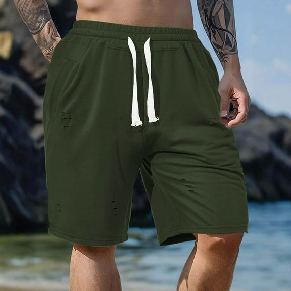VgaVtl Shorts for Men Cotton Mens Shorts Plus Size Pockets Beach Casual Regular Solid Elastic Waist Shorts,Yellow M
