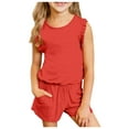 thumbnail image 4 of LUOGENLI Little Girl Outfits Size 6-7 Outfits for Teen Kids Girls Child Sleeveless Solid T Shirt Girls Tops Ruffles Vest Shorts Set Girl Fall Outfits Red 11-12 Years, 4 of 4