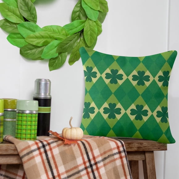 Spring St Patrick's Day Decorative Pillowcase Green 18x18 Inches Flax Fabric Hidden Zipper Machine Washable for Home