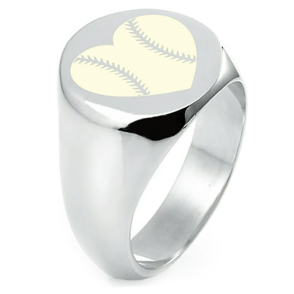 Tioneer Sterling Silver Love Baseball Heart Engraved Round Flat CZ Top Polished Ring