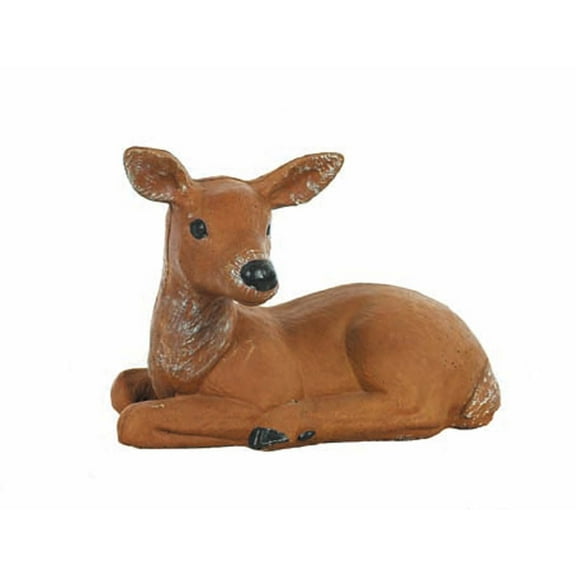 Solid Rock Stoneworks Resting Fawn Stone Statue 12" Tall Lifelike Hand Painted