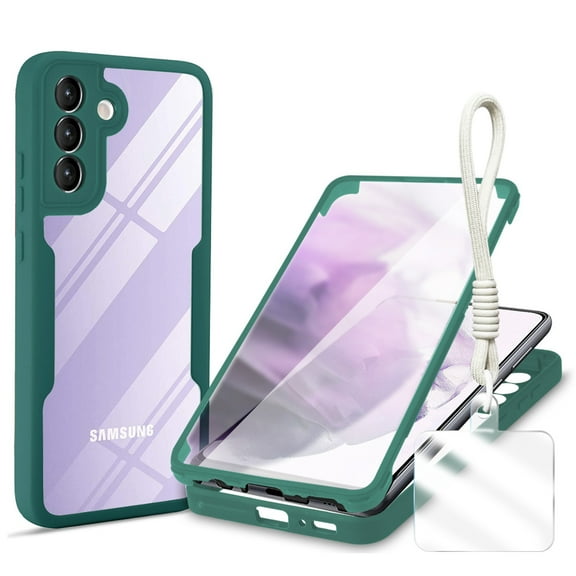 Allytechgroup Rugged Samsung Galaxy S24 Case with Built-in Screen Protector & Hand Strap, Full Body Shockproof Clear Cover for Samsung Galaxy S24, Anti-Scratch Samsung Galaxy S24 Case,Darkgreen