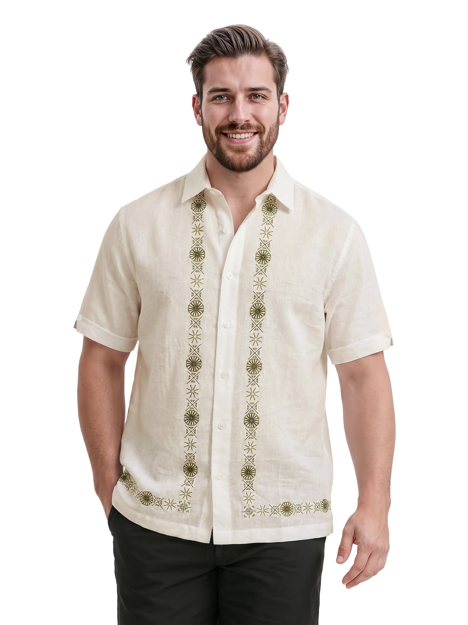 Cafe Luna Men’s and Big Men’s Geometric Panel Print Short Sleeve Button-Down Shirt, S-5XL