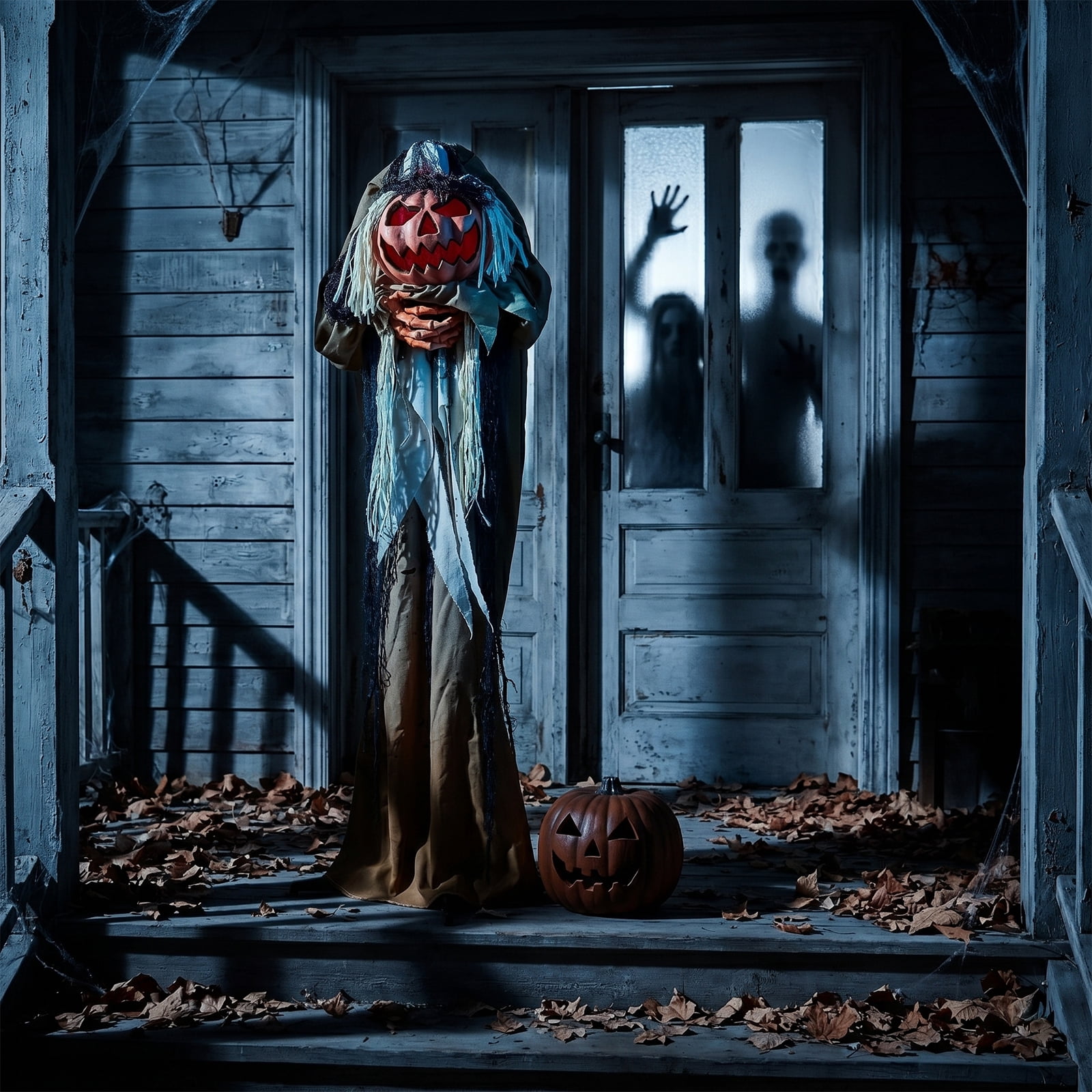 Astoutdoor 5.5 ft Halloween Pumpkin Man Animatronic Decoration with Red Glowing Head, Sound-Activated Head-Turning Motion and Male Voice, Battery Operated, Red