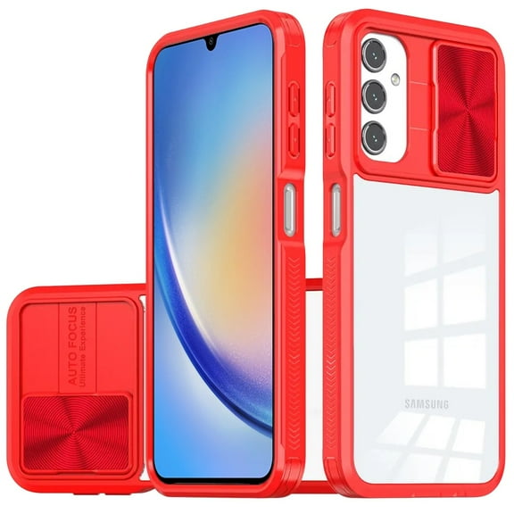 TJS for Samsung Galaxy A15 5G Phone Case, Slide Camera Cover Full Body Bumper Protective Clear Cover (Red)