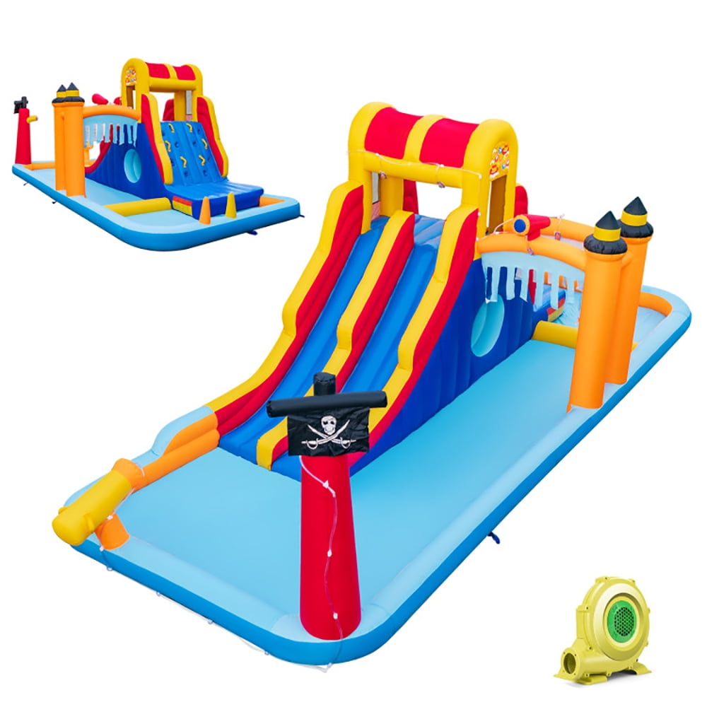 Aimee Lii 6-In-1 Inflatable Water Slide with Dual Slides Climbing Wall and Cave Crawling Game with 950W Blower, Playhouse for Kids Outdoor