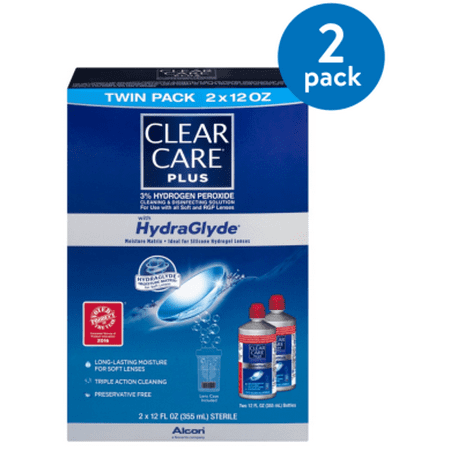 (2 Pack) Clear Care Plus With HydraGlyde Clean & Disanfecting Solution Twin Pack - 2 PK, 12.0 FL (Best Contact Cleaning Solution)